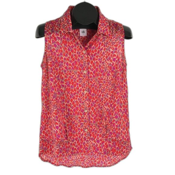 CAbi High-Low Chiffon Tank Women's Size Small Semi-Sheer Sleeveless Button Front - Picture 1 of 9